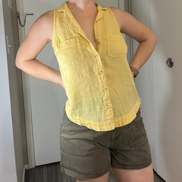 pastel yellow linen button down anthropologie blouse - Picture 1 of 8